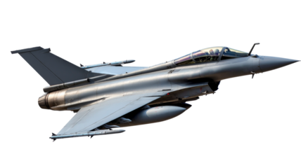 Modern fighter jet flying with transparent background