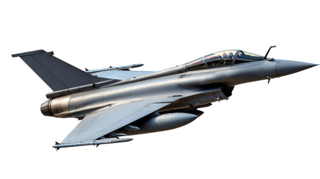 Modern fighter jet flying with transparent background