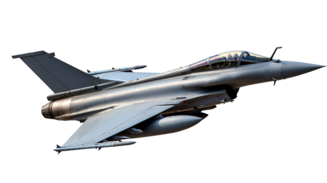 Modern fighter jet flying with transparent background