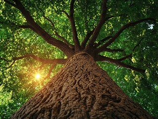 Naklejka premium Basking under the canopy majestic tree natural landscape sunlit environment ground-level viewpoint