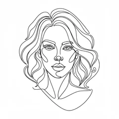 Papier peint photo intissé Continuous line drawing illustrating female face with elegant hairstyle, expressing beauty and simplicity