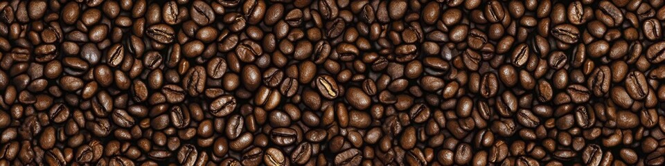 Fototapeta premium Brown roasted coffee beans seamless pattern for creative wallpaper Top view panorama with touch