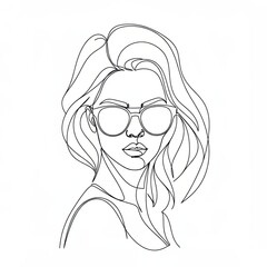 Poster encadré Minimalist continuous line drawing of a fashion model wearing sunglasses, ideal for beauty and fashion projects