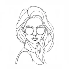 Minimalist continuous line drawing of a fashion model wearing sunglasses, ideal for beauty and fashion projects