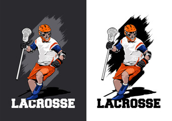 lacrosse athlete illustration colored in black and white background design vector art