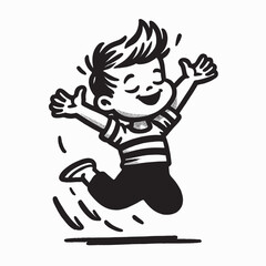Joyful Boy Jumping Line Art Illustration of Happiness and Youthful Energy