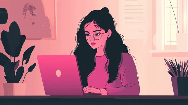 aesthetic Illustration of a Woman Working