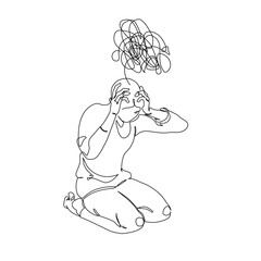 Abstract depressed young woman silhouette suffering from anxiety. Psychotherapy, Psychology concept for mental health problem, psychological diseases. Continuous line art vector graphic illustration