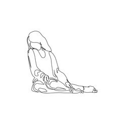 Unhappy woman in corner alone, feeling lonely, sad, Abstract depressed young girl silhouette suffering from anxiety. Mental health problem concept. Minimal one line drawing art. Continuous line vector