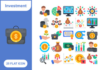 Investment Icon Set, Collection of 25 Investment Icon Set - 25 Financial, Stock Market, and Investment Planning Icons for Business and Finance