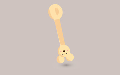 Illustration of a wooden spoon, The handle extends into a cute character face with blushing cheeks and bunny-like ears, bringing warmth and personality to a simple kitchen utensil.
