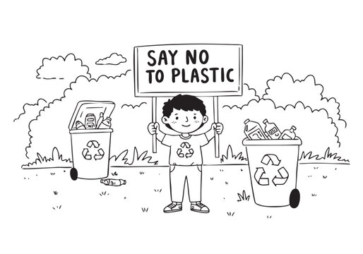 Boy Holding a "Say No to Plastic" Signboard – Promoting Environmental Awareness