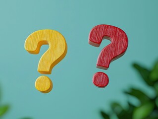 Curious symbols yellow and red question marks on green background graphic illustration creative concept