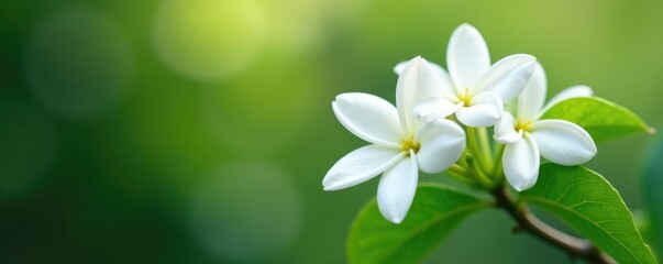 Obraz premium Delicate white jasmine flowers scenting the air, fragrant flowers, jasmine fragrance, scented blooms