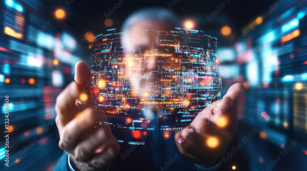 Poster advanced artificial intelligence technology creates immersive animation showcasing data interaction