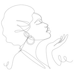 Vector illustration of a fascinating woman. Continuous line vector illustration, white background.