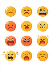 Set of emojis expressing various negative emotions
