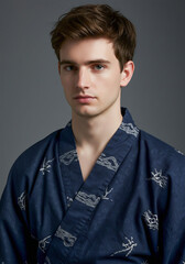 A white man wearing a yukata- traditional attire