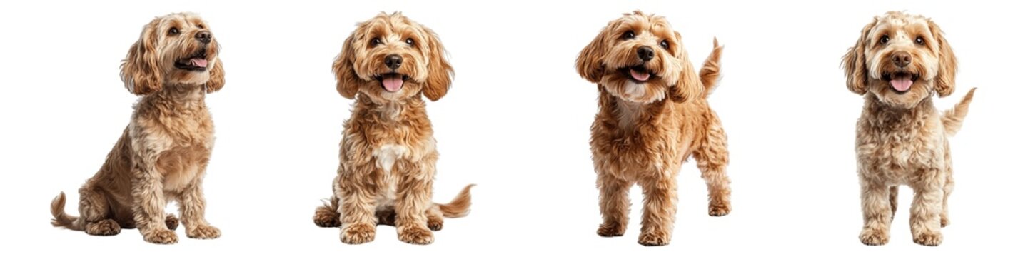 Happy and Playful Cockapoo Dogs Posing with Cute Expressions and Fluffy Coats on Transparent Background