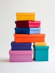 Colorful boxes stacked on white background representing diversity and organization