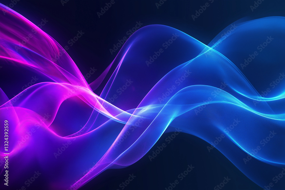 Wall mural digital waveforms in blue and purple, abstract background. abstract digital background with flowing 