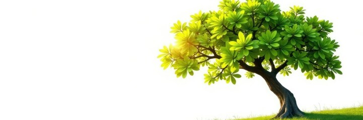 Fototapeta premium tree isolated on white background with sunlight filtered through its leaves, nature, leaves