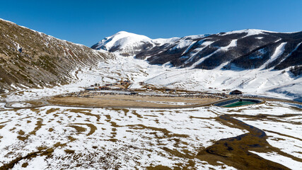 Aerial view of the ski resorts of Campo Felice located in the province of L'Aquila, in Abruzzo,...