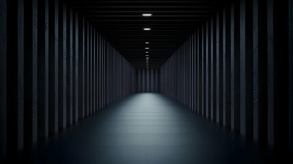 Dark Indoor Tunnel With Dim Lighting And Gray Concrete Floor Modern Architectural Design With Geometric Lines Creates A Sense Of Depth And