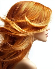 Obraz premium Caring for long, golden, smooth hair, waves illuminated by natural light, luxurious and voluminous