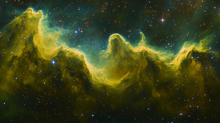 A newborn star emitting a glowing light, surrounded by swirling cosmic dust and gas in the deep space with an astronomical formation concept.