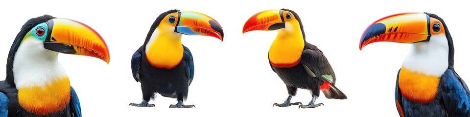 Fototapeta premium Stunning Toucan Bird with a Large Colorful Beak Isolated on Transparent Background