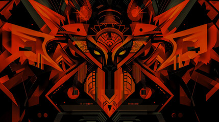 An abstract representation of cybersigilism with neo-tribal patterns, blending modern design with intricate symbols