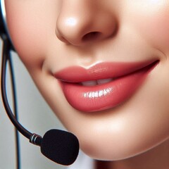 Close-up of call center operator's mouth with headset