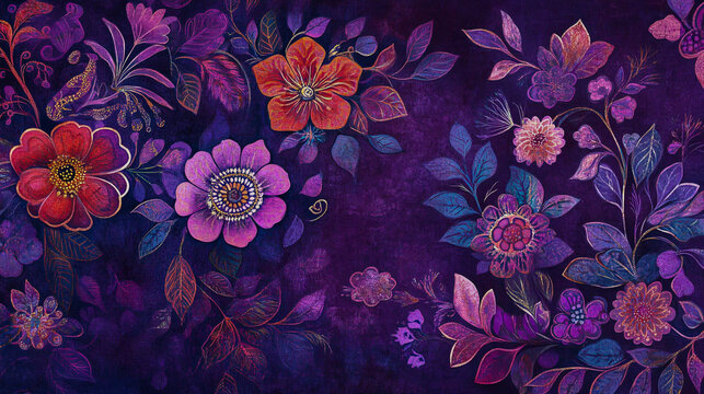 Elegant Deepavali-themed purple envelope design featuring intricate Nyonya batik sarong patterns