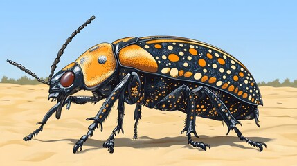 Naklejka premium Exquisite patterns on the hard shells of beetles under sunlight