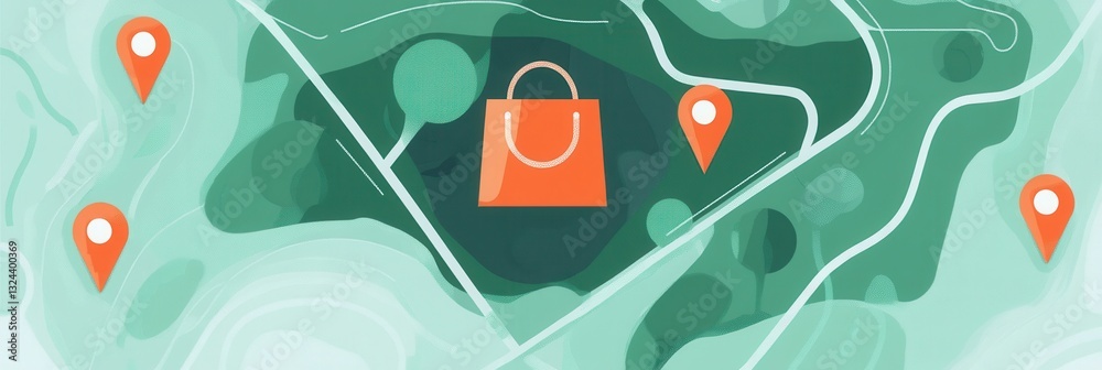 Fototapete elegant delivery route map featuring a grocery bag icon and location pins for a clean user experienc