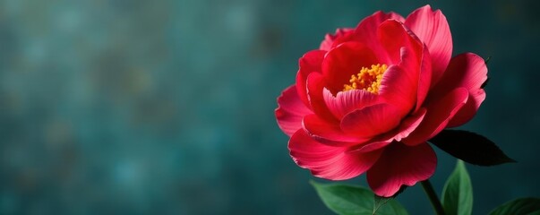 Intricate crepe paper peony, bold red, single stem , festive, table decor, texture