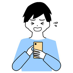 Clip art of boy crying with smartphone.
