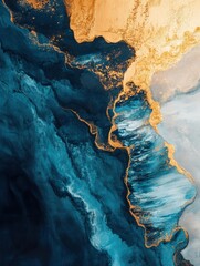 Obraz premium Abstract coastal landscape in hues of blue and gold. Minimalist art background