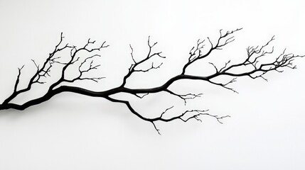 Elegant contrast of dark branch shapes set on a clean white canvas.