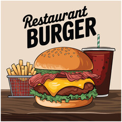 A vibrant vector poster showcasing a delicious gourmet burger.