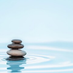 Obraz premium Artistic stack of smooth rocks balanced on water surface creating a tranquil natural scene