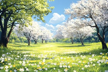 Pear blossoms swaying in the spring breeze