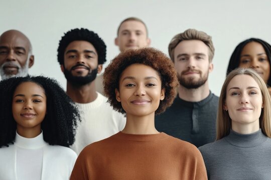 inclusive gathering of diverse individuals from various backgrounds standing together joyfully symbolizing and equal