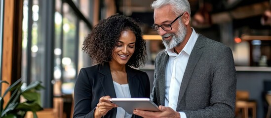 Professionals engaged in data interpretation on a mobile device.