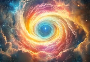 A swirling vortex of clouds and light, representing the event horizon between dreams and reality. 