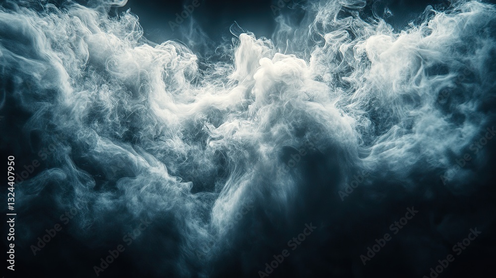 Wall mural dark smoke cloud floats and swirls on light, creating abstract shapes for backgrounds related to fir