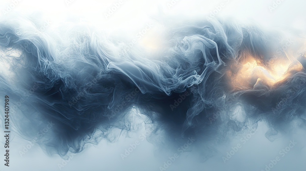 Wall mural dark smoke cloud floats and swirls on light, creating abstract shapes for backgrounds related to fir