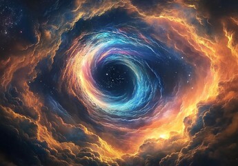 A swirling vortex of clouds and light, representing the event horizon between dreams and reality. 