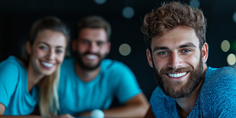 Obraz premium A man with a beard and a woman with long hair are smiling at the camera